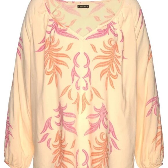 Lascana Blouse Peach Peasant Long Sleeve Tropical Womens Size 4 - Picture 8 of 8